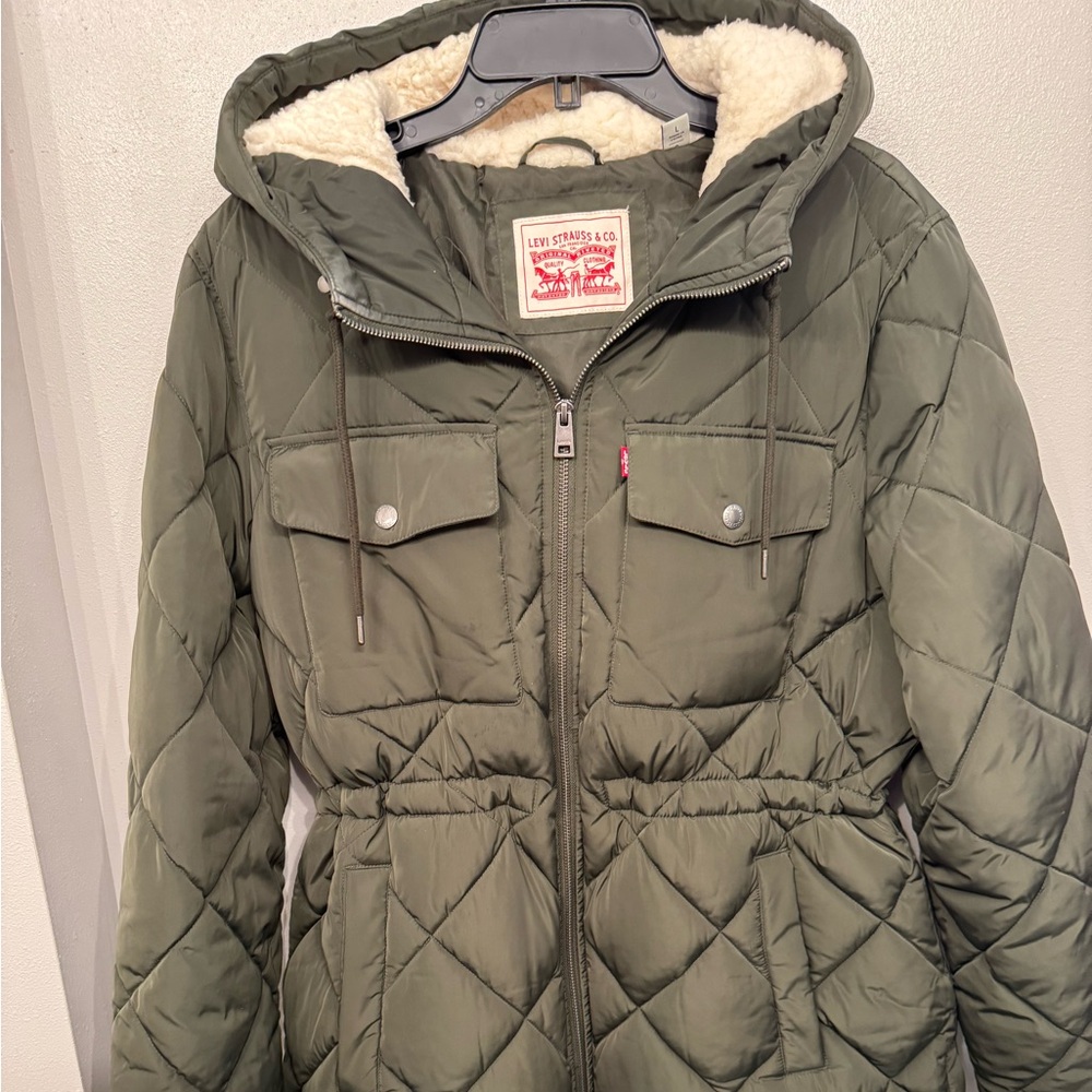Levi's Olive Quilted Hooded Jacket